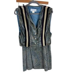 Glen Of Michigan Vintage 100% Cotton Velvet Blouse Skirt Set Made In USA Sz 14